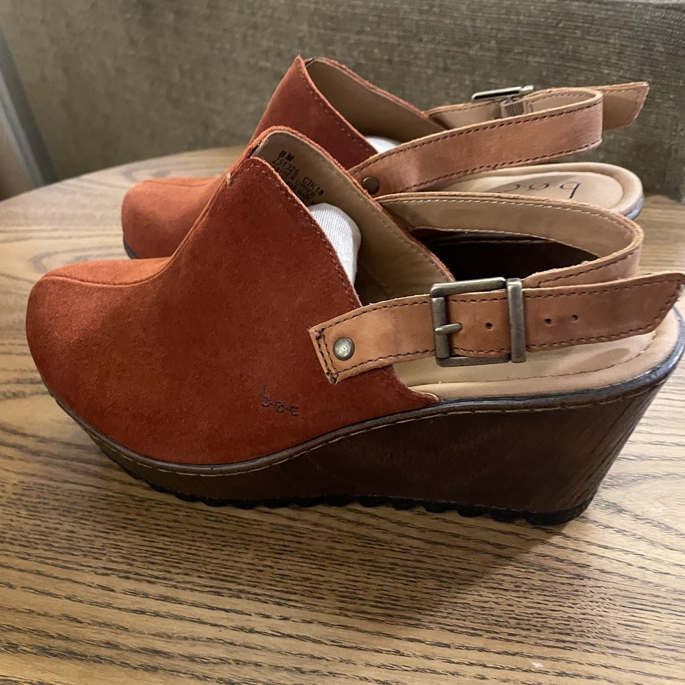 B.O.C. Red Suede Mules with Brown Wedge - Picture 10 of 12
